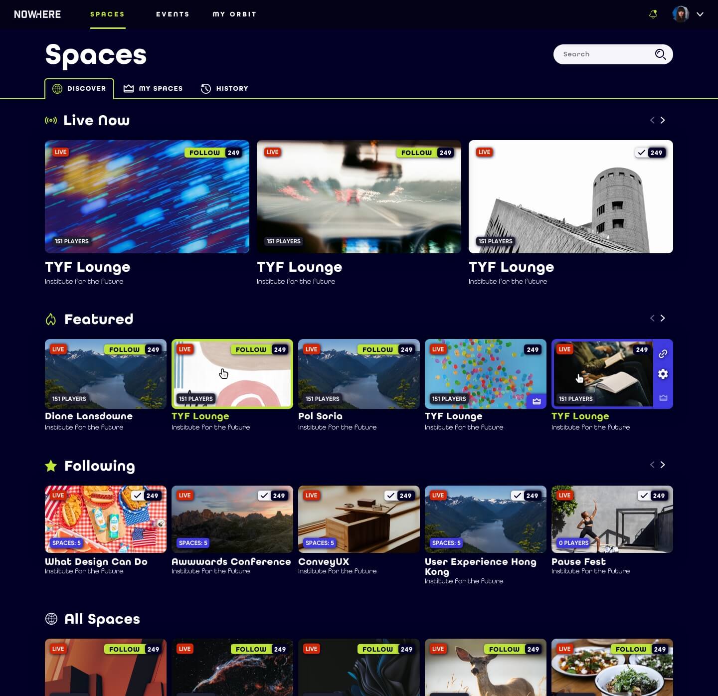 Mockup design of the public spaces discovery page